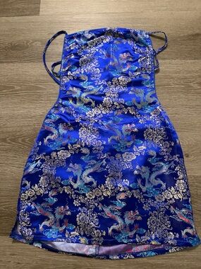 Dolls Kill Royal Blue Dragon Brocade Backless Mini Dress